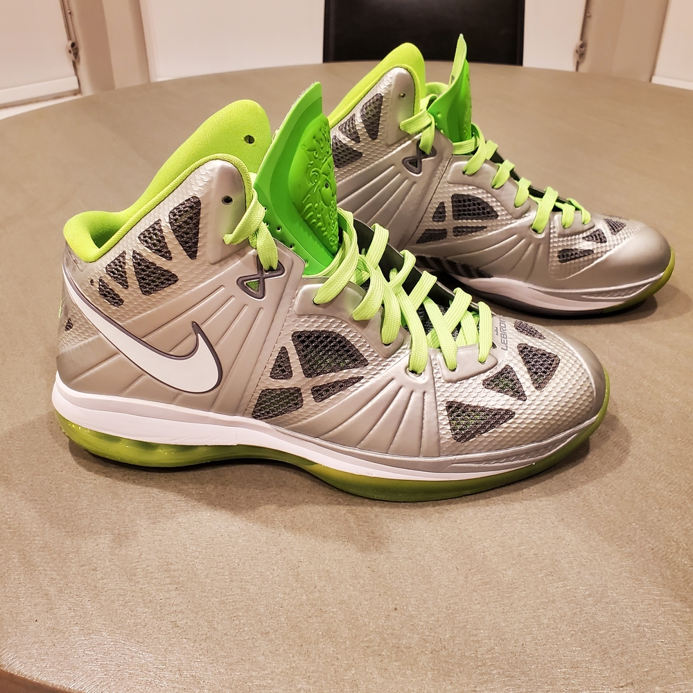 Nike Silver and Lime Green High-Top Sneakers